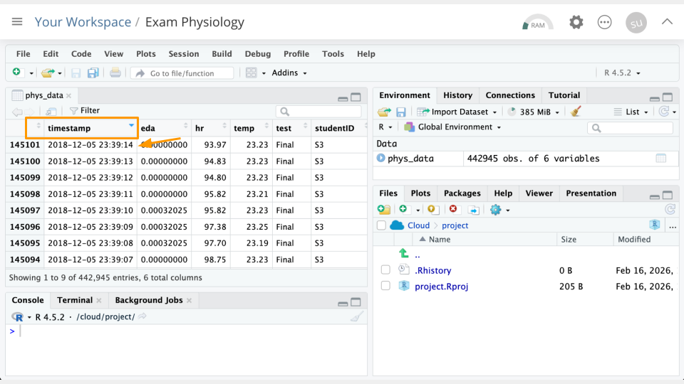 Clicking the column name again sorts it in the other direction, revealing the latest timepoint.