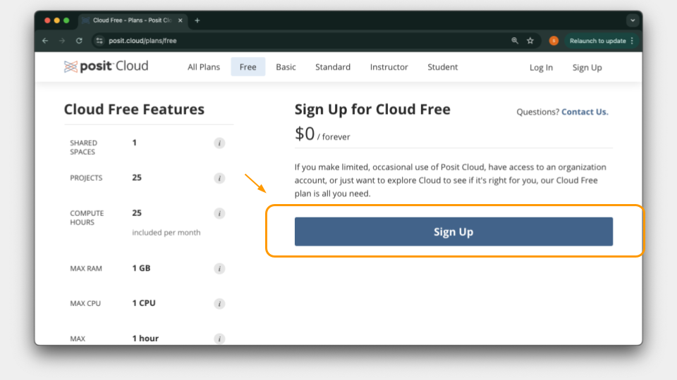 Sign up for a free Posit Cloud account before starting this lab.