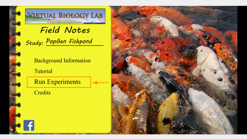 Image of the landing page for the PopGene Fishpond Simulation.